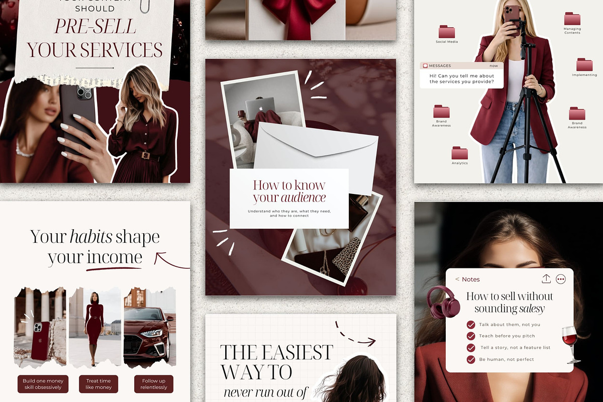 Burgundy Instagram Posts & Carousels, a Social Media Template by SwitzerShop (Photo 6 of 9)