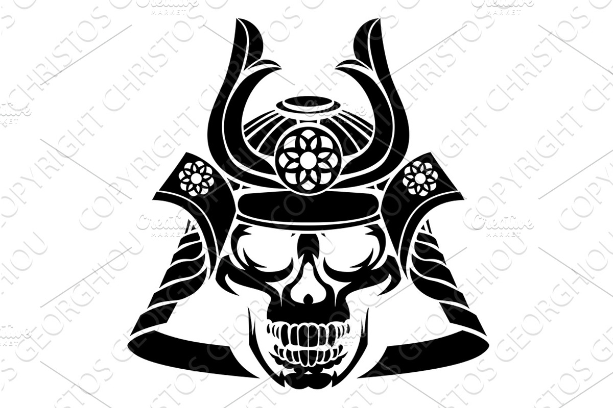 Samurai Skull Helmet Black, an Illustration by Christos Georghiou