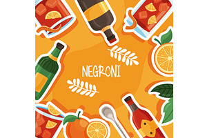 negroni lettering and ingredients, a Food Illustration by studiogstock