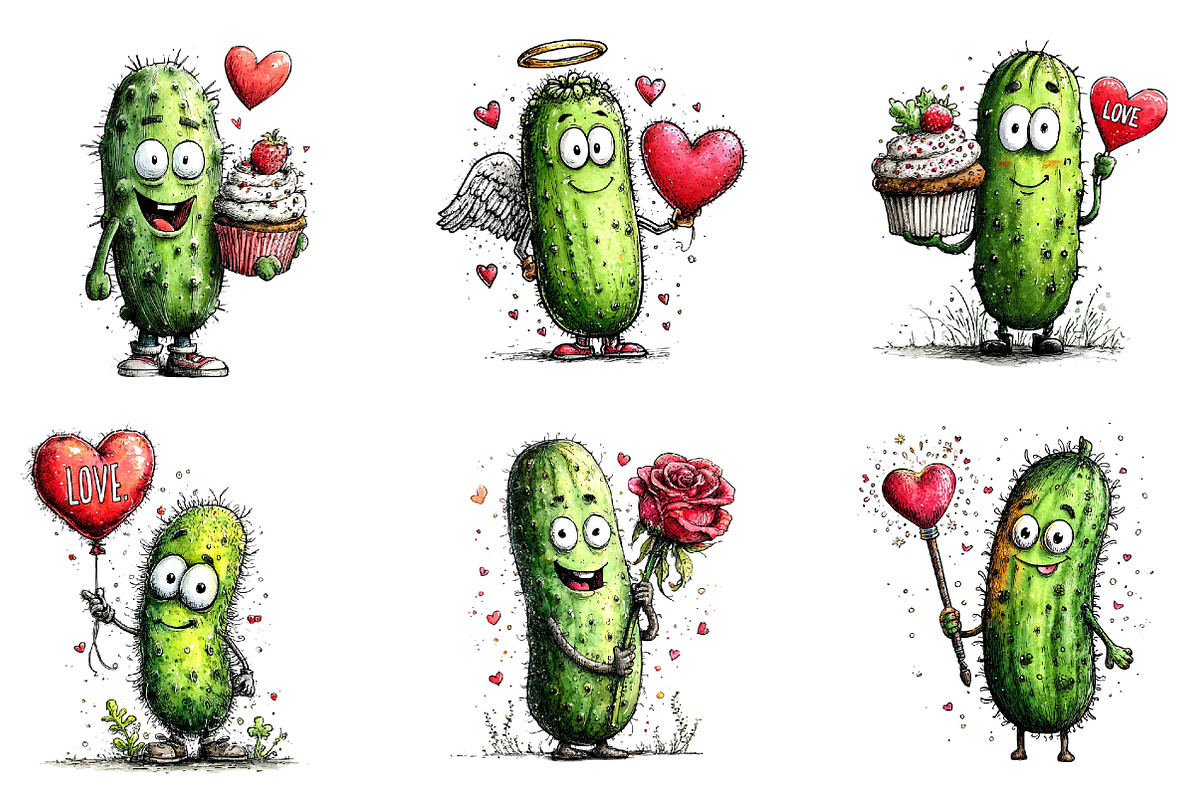 Whimsical Pickle Valentine's Clipart, an Illustration by Dream Creation (Photo 2 of 7)