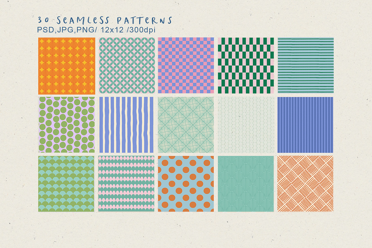 Retro Summer Seamless Patterns, a Pattern Graphic by Sweet Fig (Photo 2 of 11)