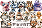 Watercolor Funny Animals Clipart, an Illustration by OK Design (Thumbnail 1 of 5)