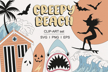 Halloween Beach clipart set, an Object Graphic by @olga.angelloz