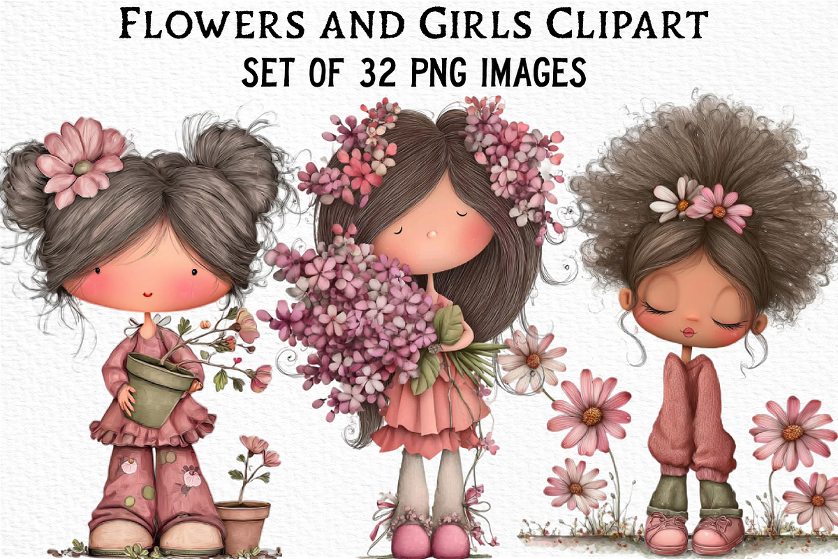 Flowers and Girls Clipart, an Illustration by Craft Nest (Photo 1 of 6)