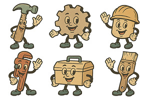 Vintage Labor Day mascot set isolate, an Illustration by Dvoevnore photos