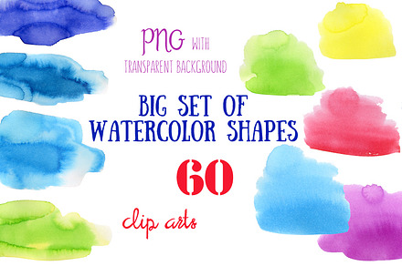 Big set of watercolor shapes