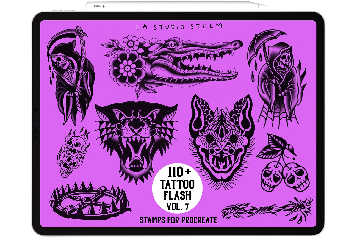 BUNDLE 1 - Tattoo Flash - Stamp Sets, a Brush Add-On by LA Studio Sthlm (Photo 3 of 17)