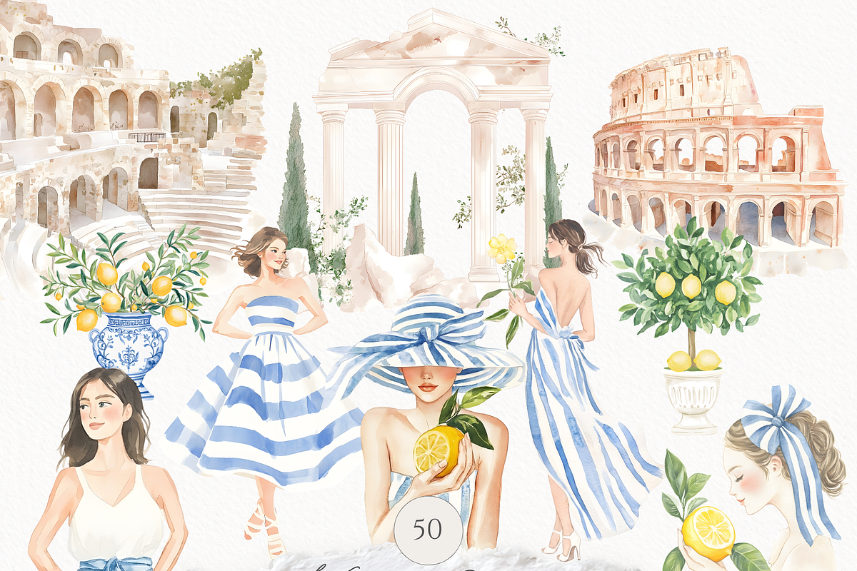 Acropolis Mediterranean Lemon, a Decorative Illustration by Invite to Clipart (Photo 2 of 8)