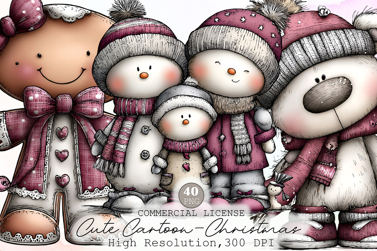 Cute Cartoon-Christmas Clipart Png, an Animal Illustration by Sublimation Artist (Photo 1 of 6)
