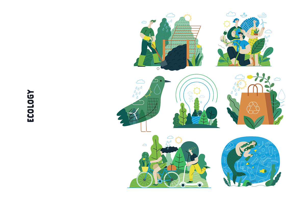 Ecology flat vector illustrations, a Templates & Theme by Grivina's shop (Photo 5 of 31)