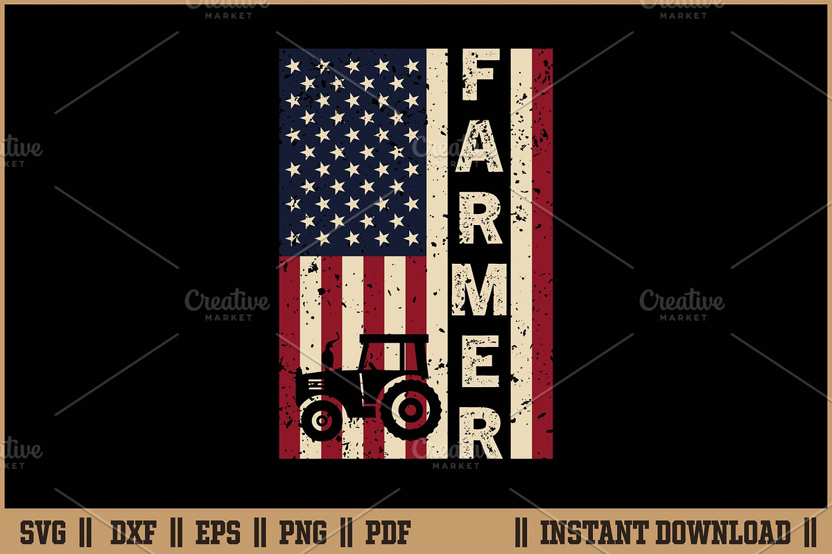 Farmer Tractors American Flag SVG, a Work Illustration by Handy Arts Studio (Photo 1 of 3)