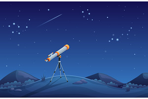 Night vision telescope. Astronomy, an Illustration by Valerie Bodnar
