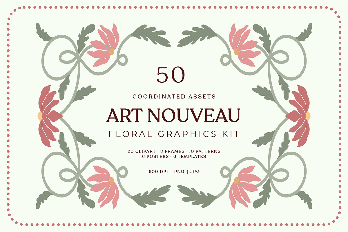 Art Nouveau Floral Graphics Kit, a Decorative Illustration by SunnJaneArt (Photo 1 of 10)