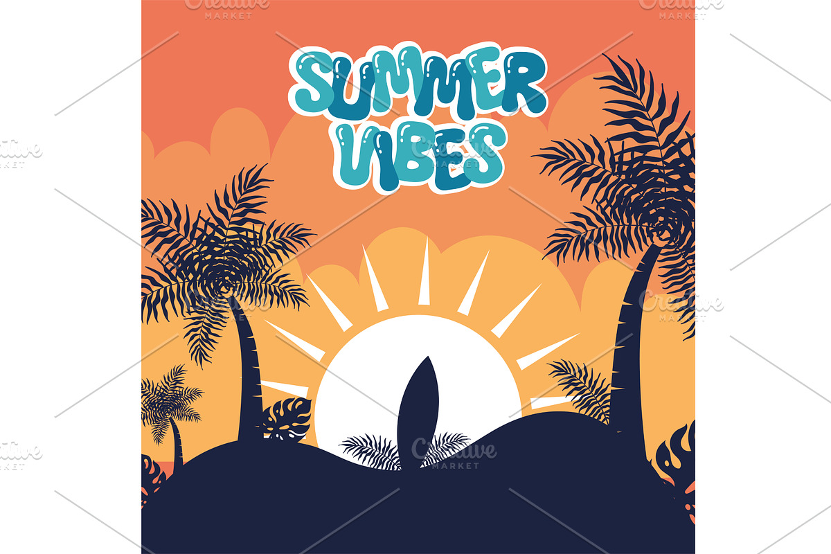 Summer vibes poster with palm trees, an Object Illustration by studioDK