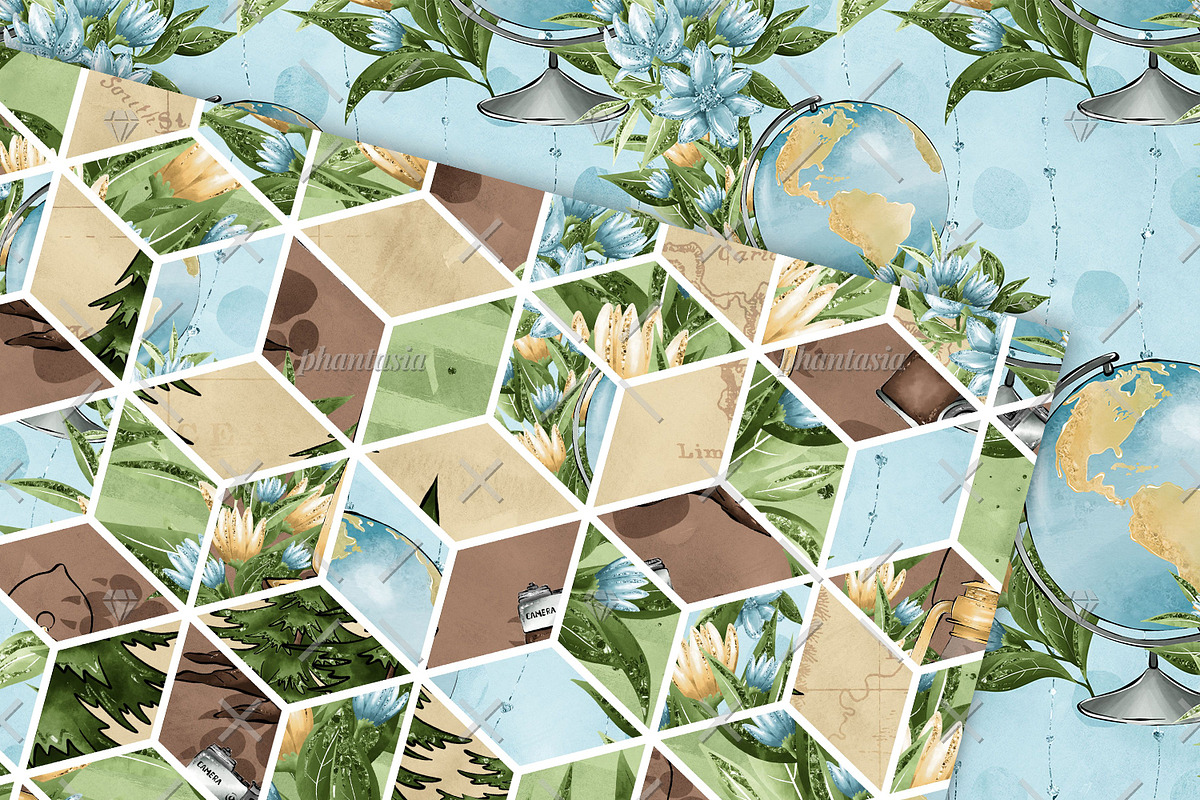 Wanderlust Digital Papers, a Pattern Graphic by Phantasia Design (Photo 5 of 7)