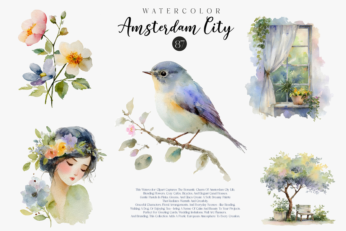 Watercolor Amsterdam City Clipart, an Illustration by CreationArt (Photo 1 of 7)