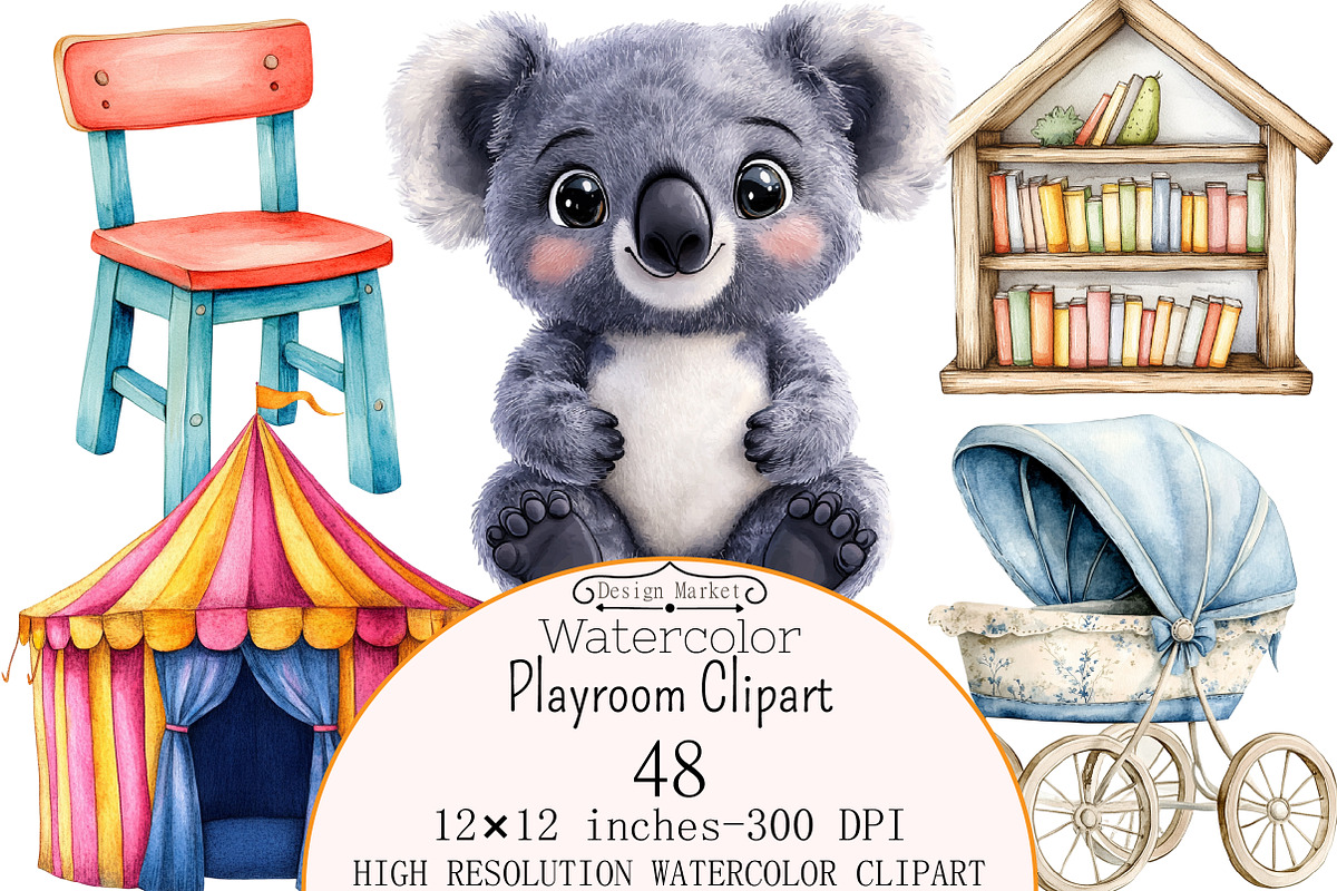 Watercolor Playroom Clipart, a Seasonal Illustration by Design Market (Photo 1 of 5)