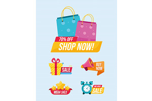 five sale commercial tags, an Object Illustration by studiogstock