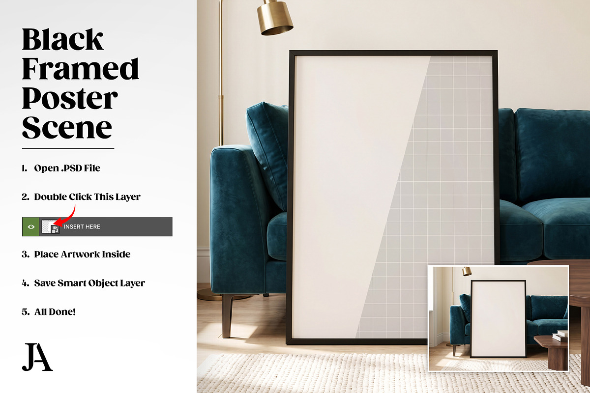 Black Framed Poster DIN A PSD Mockup, a Household Mockup by Julian Adams (Photo 3 of 3)