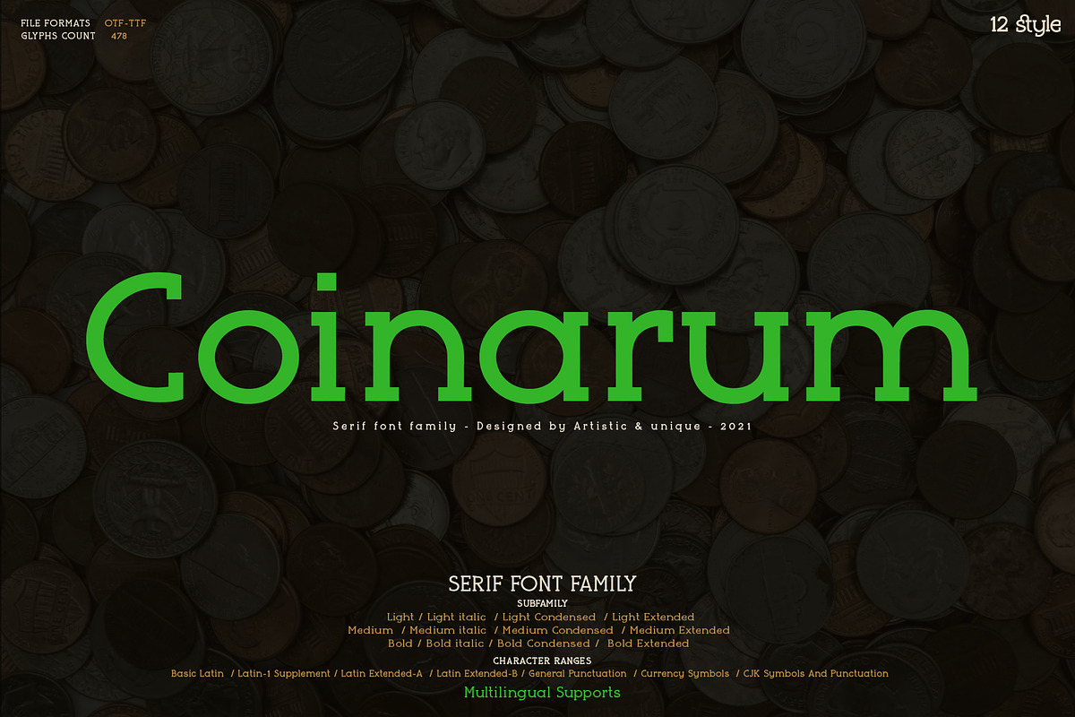 Coinarum - Serif font family, a Serif Font by Artistic & Unique (Photo 1 of 12)