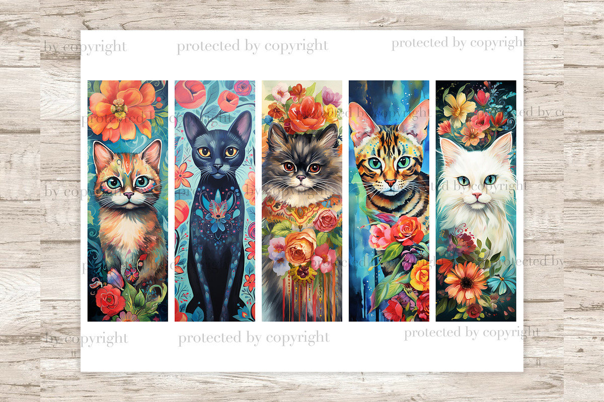 Floral Cats Bookmarks Pets Printable, an Animal Illustration by GlamArtZhanna (Photo 2 of 3)