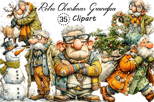 Retro Christmas Grandpa Clipart, an Illustration by Creative Art