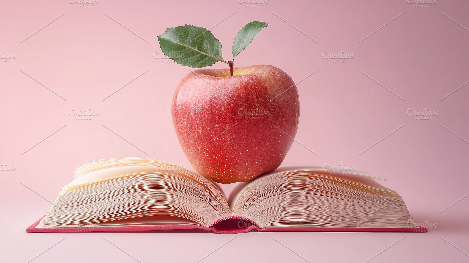 Red apple sits on book, a Food & Drink Photo by MistyDay