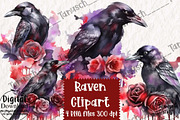 Watercolor Gothic Raven Clipart, an Animal Illustration by TanuschArts (Thumbnail 1 of 5)