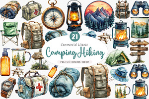 Camping Hiking Clipart, an Illustration by SinaCreation
