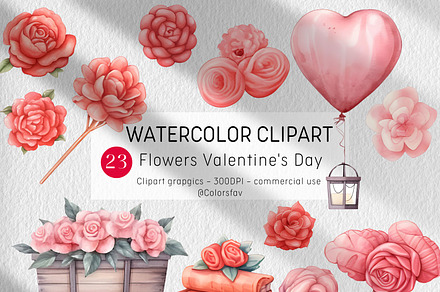 Valentine's Day Flowers Watercolor S