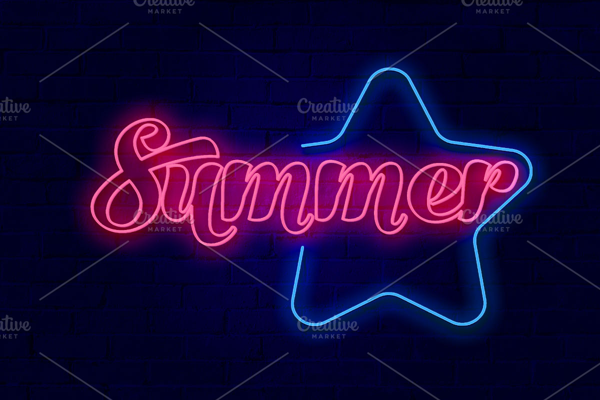 Summer Neon Sign PSD Editable Text, a Layer Style Add-On by TrueVector