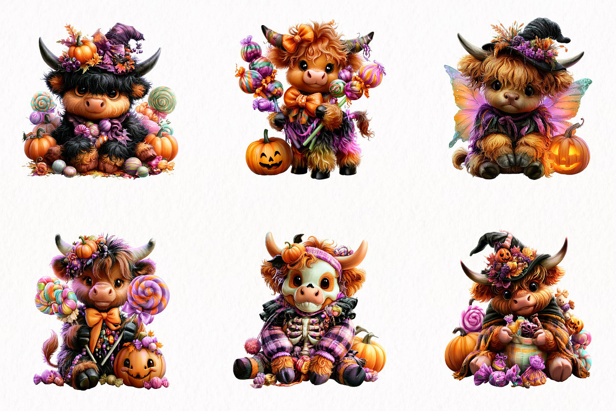 Halloween Highland Cow Clipart, a Seasonal Illustration by fashionaddict (Photo 2 of 7)