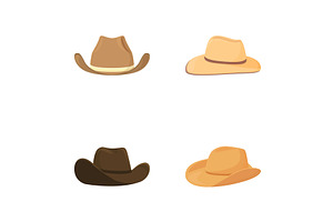 Set Of Four Cartoon Cowboy Hats