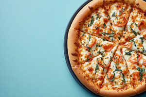 Top view on a delicious pizza topped, a Food & Drink Photo by MistyDay