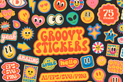 GROOVY VECTOR STICKERS, a Decorative Illustration by craftlove (Thumbnail 1 of 4)