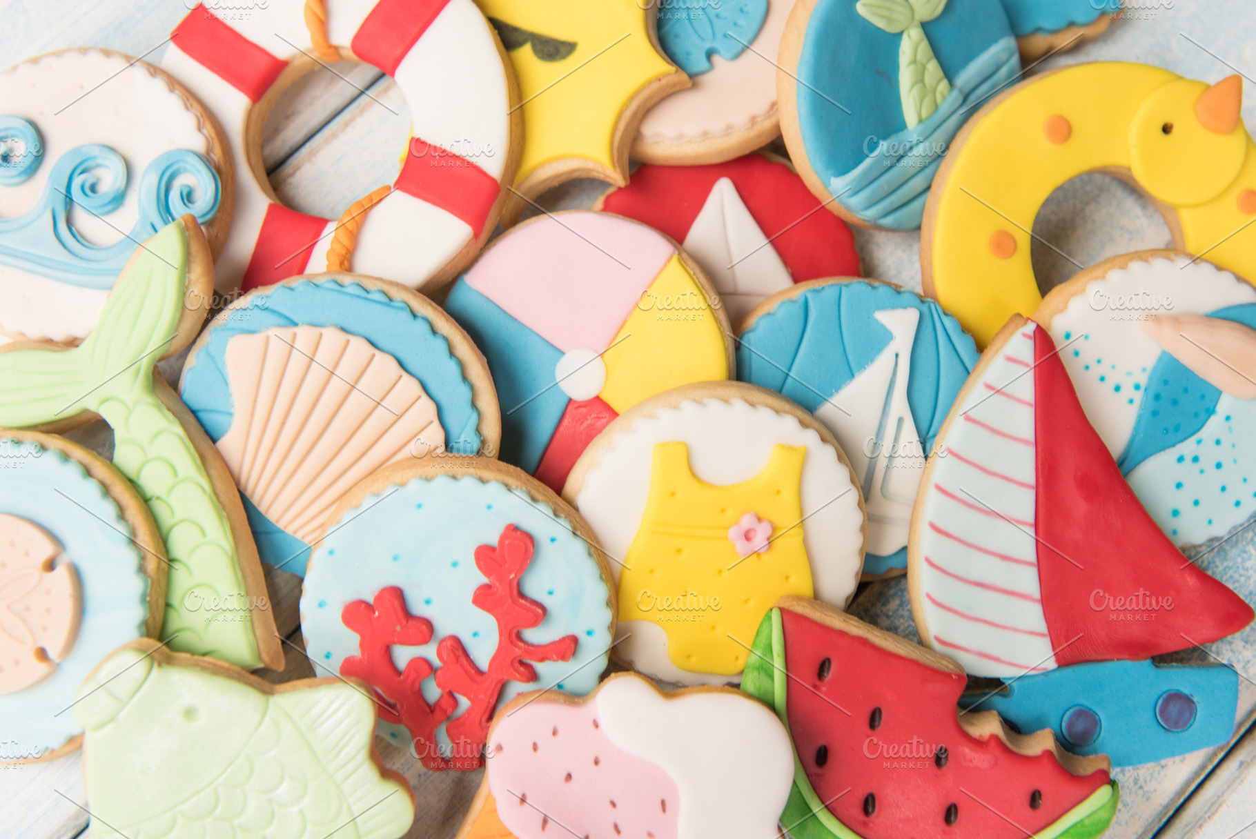 Butter cookies and summer decoration stock photo containing above and, a Food & Drink Photo by BREATING NATURE