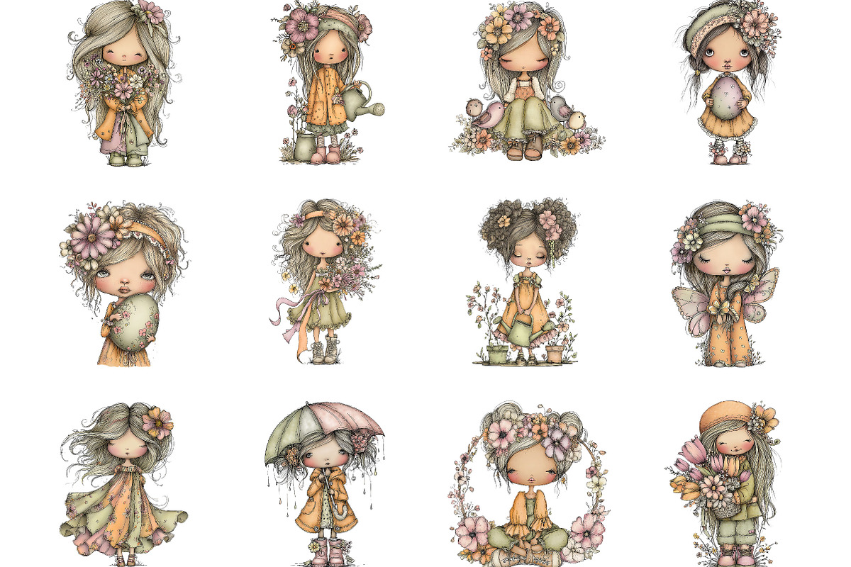Spring Girl Whimsical Clipart, a Person Illustration by Designking (Photo 2 of 5)