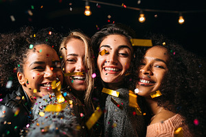 Close-up of four happy women, a Person Photo by Artem Varnitsin