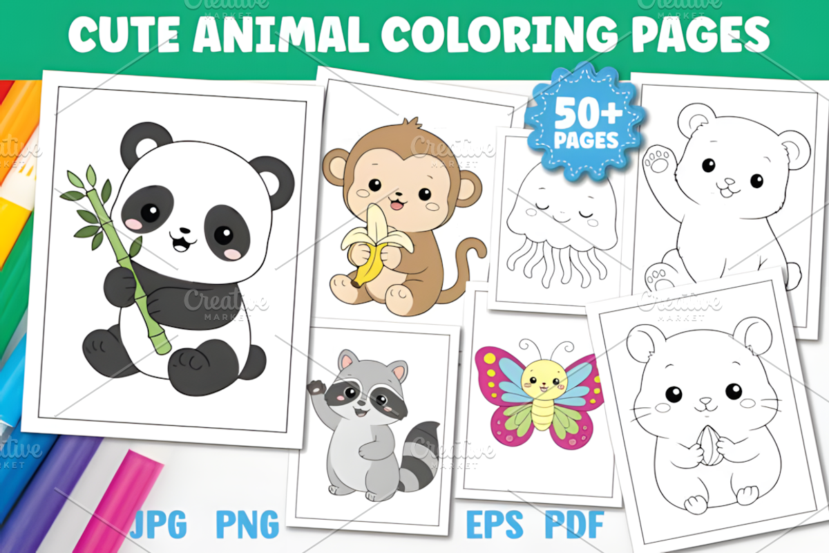 Cute Animals Coloring Pages for Kids, an Animal Illustration by Ink Gallery (Photo 1 of 8)