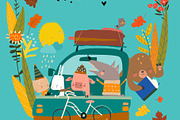 Frame with Animals traveling by Car, an Animal Illustration by Maria Starus (Thumbnail 2 of 3)