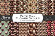 Cute Pink Flower Skull Pattern Set, a Pattern Graphic by Skritch Studio (Thumbnail 1 of 5)