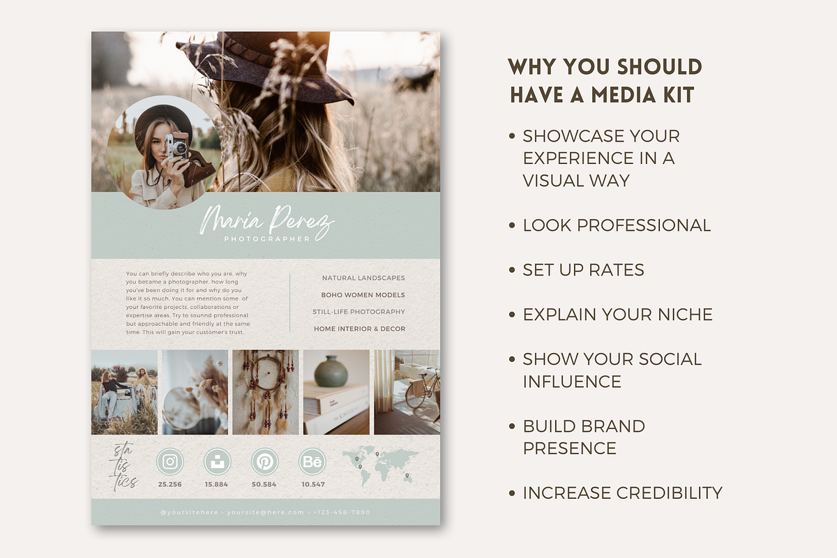 Photographer Media Kit Green Beige, a Resume Template by Golden Horizons Studio (Photo 5 of 9)