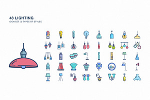 Lighting and electric bulb icon set