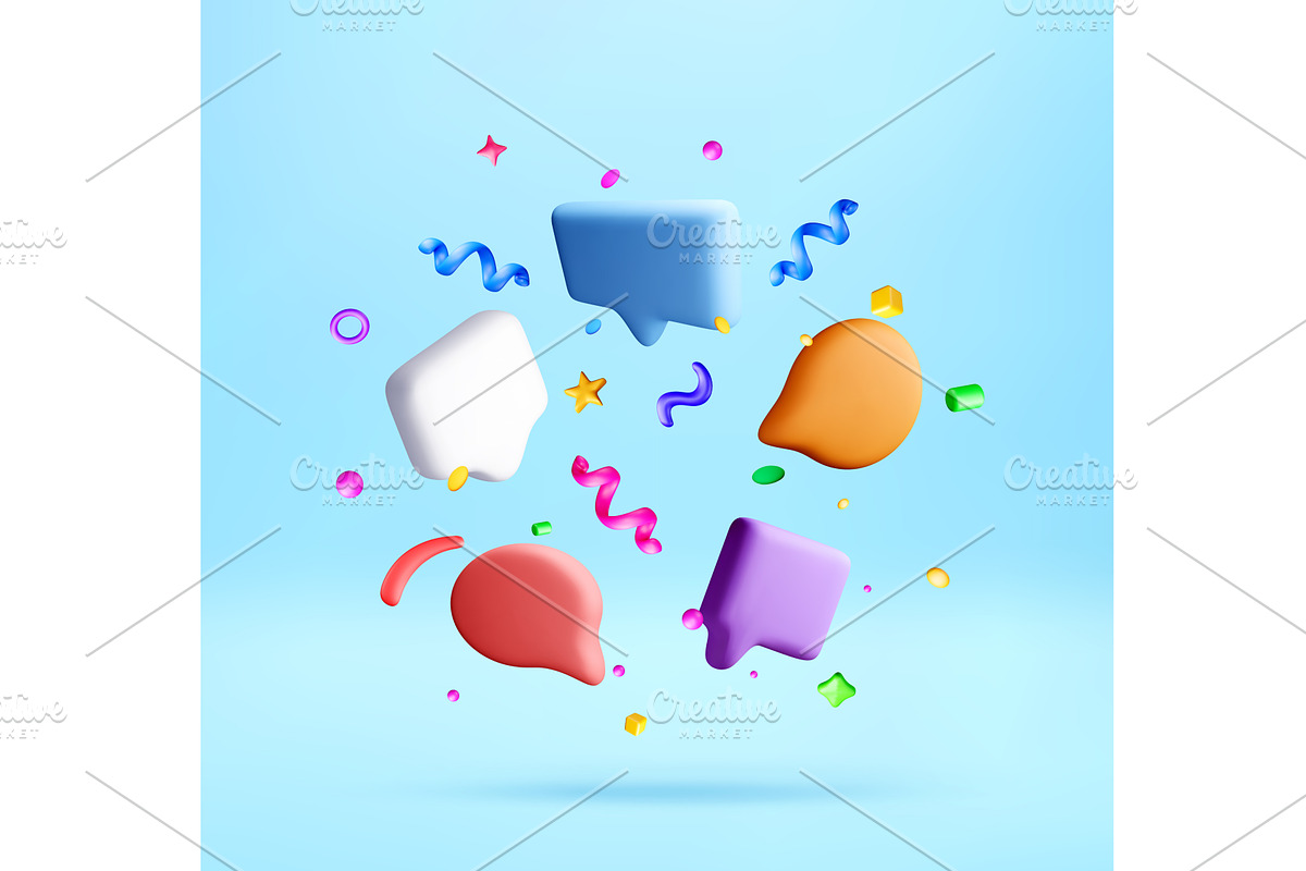 3d speech bubbles with decorative, an Illustration by Abscent