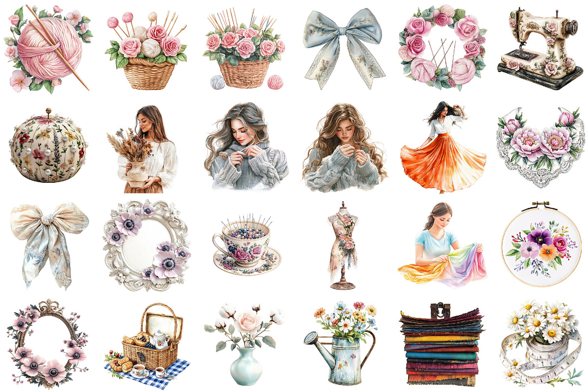 Watercolor Sewing Clipart Bundle, a Seasonal Illustration by designcity5 (Photo 2 of 5)