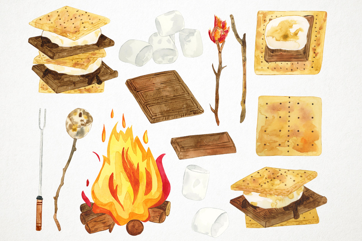 Watercolor Smores Clipart, an Illustration by Paulaparaula (Photo 2 of 4)