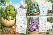 Cute Dinosaur Coloring Book Pages, a Pattern Graphic by S Graphic Studio (Thumbnail 2 of 3)