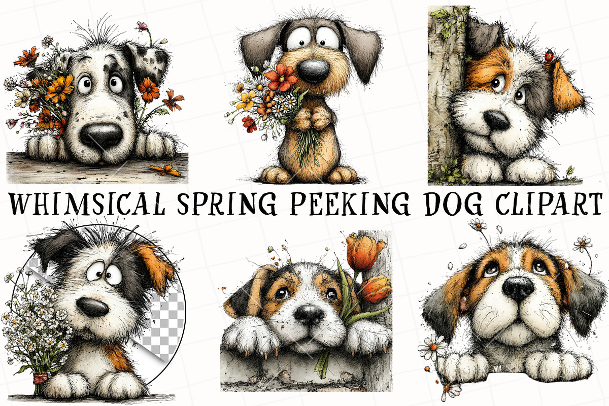 Whimsical Spring Peeking Dog Clipart, a Seasonal Illustration by OK Design (Photo 3 of 6)