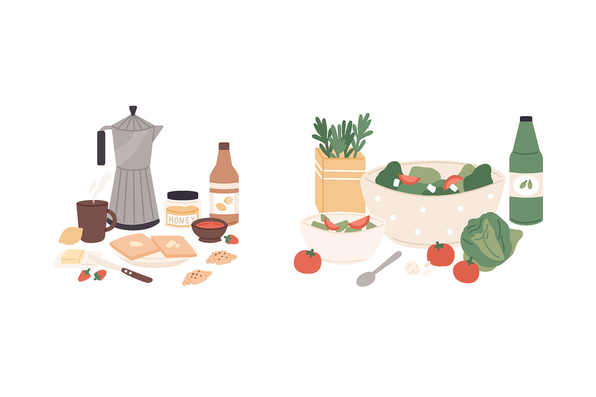 Breakfast and lunch food set, a Food Illustration by Good Studio (Photo 1 of 3)