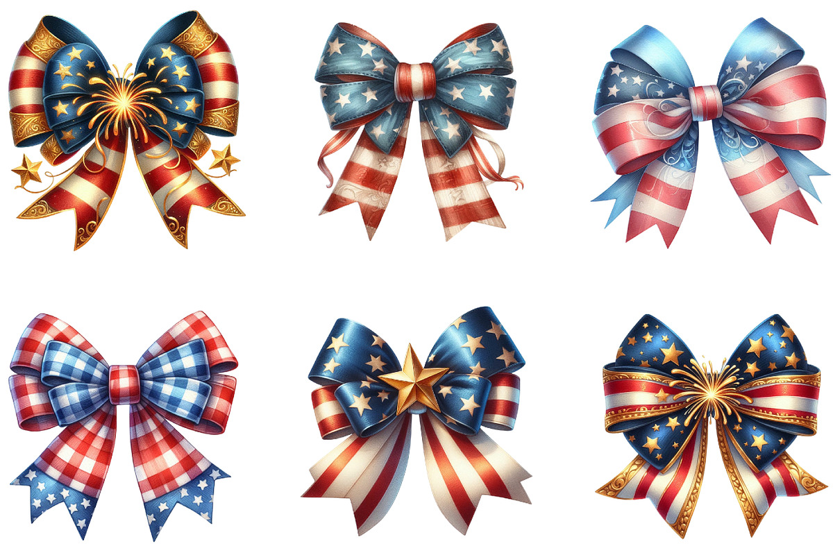 Watercolor 4th of July Bow Clipart, a Seasonal Illustration by DreamArtGraphic (Photo 2 of 3)
